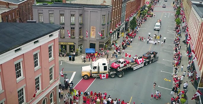 Aerial view of Walton Street during the Port Hope Canada Day parade